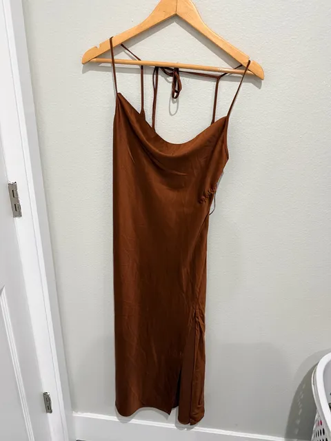 West of Melrose Cowl Neck Midi Dress Size M Cognac Slip