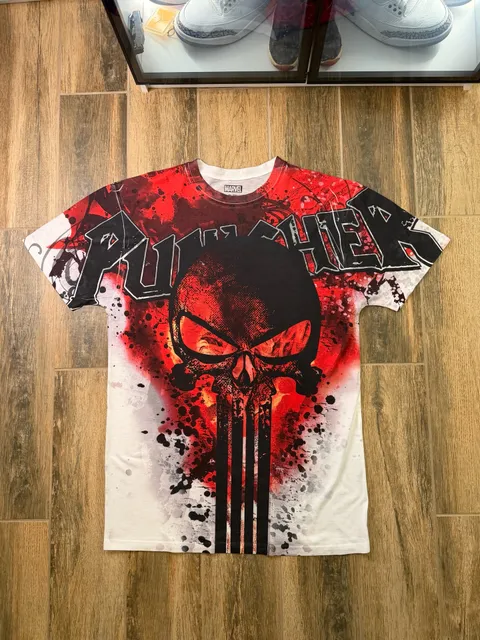 Marvel The Punisher AOP Size L Red Black Graphic T-Shirt