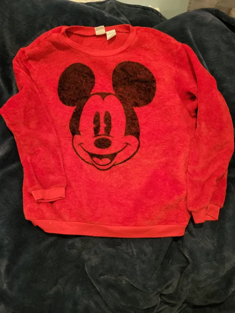 Disney Women's Red Mickey Mouse Fuzzy Plush Fleece Sweatshirt