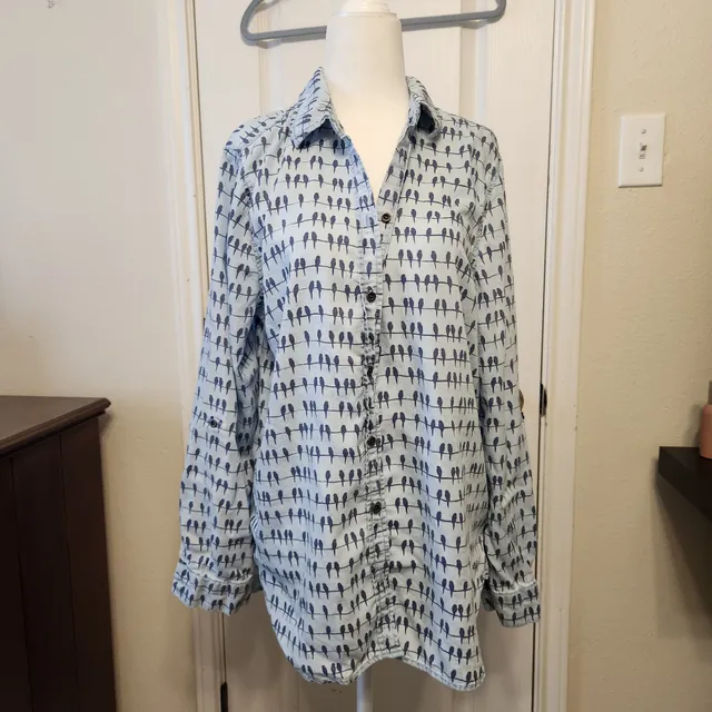 Soft material plus size Bird Print Shirt button up