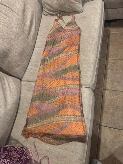 Boho Style Maxi Dress Size S 100% Silk Halter