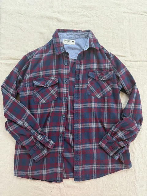 Retrofit Mens Flannel shirt, Size M, Red, White and Grey 