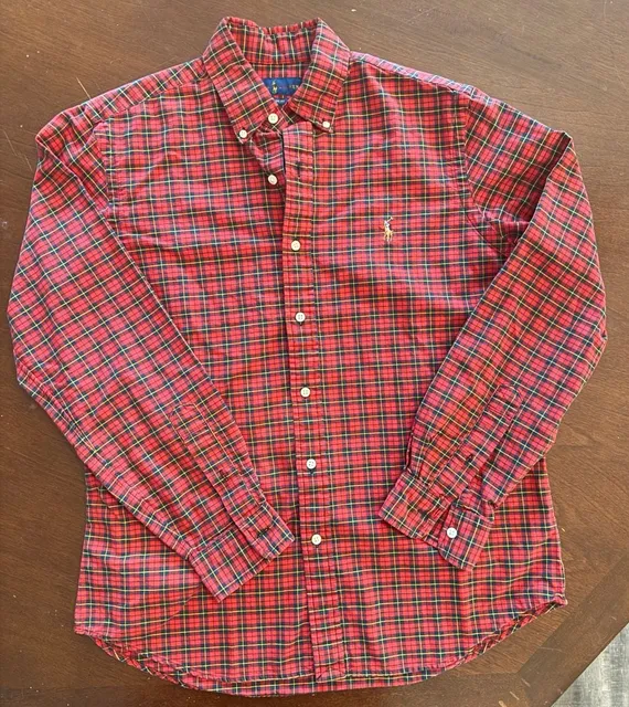 Ralph Lauren Classic Fit Plaid Button Down Shirt Size M Red