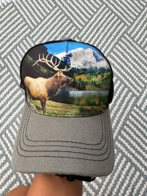 Colorado State Bear Elk Mountain Trucker Hat Snapback Gray Black