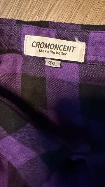Cromoncent Flannel Shirt Size 4XL Purple Black Plaid Long Sleeve Button Up