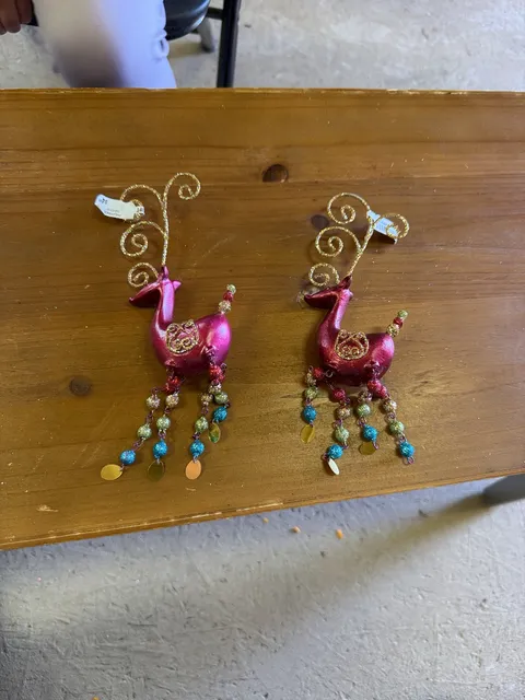 Pink Reindeer Christmas glitter Ornaments Set Of 2