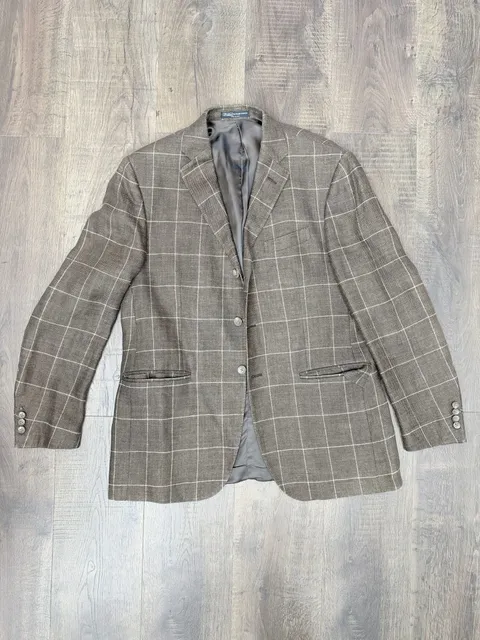 Polo By Ralph Lauren Brown Windowpane Check Tweed Sport Coat Blazer