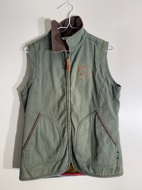 Woolrich RMEF Vest Size S Green Canvas Corduroy Trim