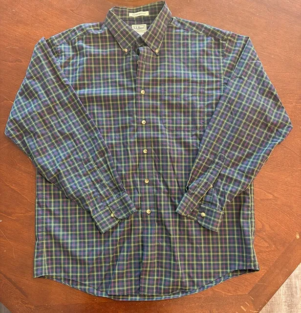 L.L. Bean Plaid Long Sleeve Button Down Shirt Size L-Reg
