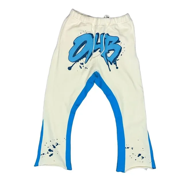 One Of Them Ones Tour Chris Brown Sweatpants Sz L Cream Blue Paint Splatter