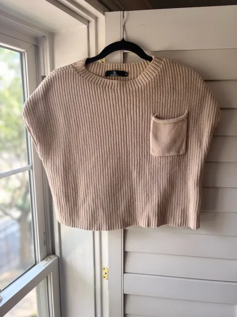 Pullover Knit Sweater Vest Size M Beige Granola Girl Essential Fall Basic