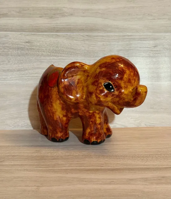 Vintage Ceramic Elephant Planter Figurine Brown Orange Drip