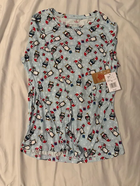 Christmas Penguin Long Sleeve Pajama Top Size S