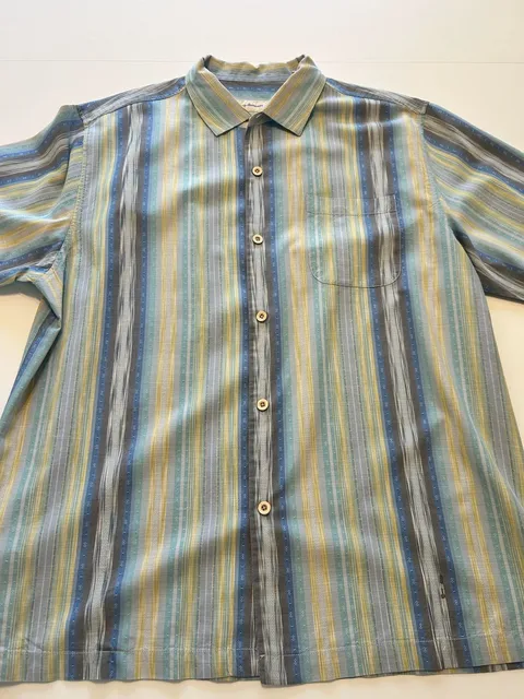 Tommy Bahama Button Down Shirt Size L Multicolor Striped Silk