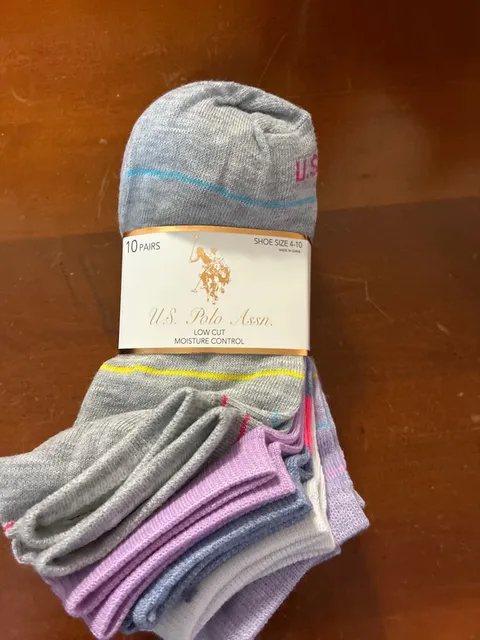 New in package is polo assn women’s 10 pack of socks striped colors 4-10