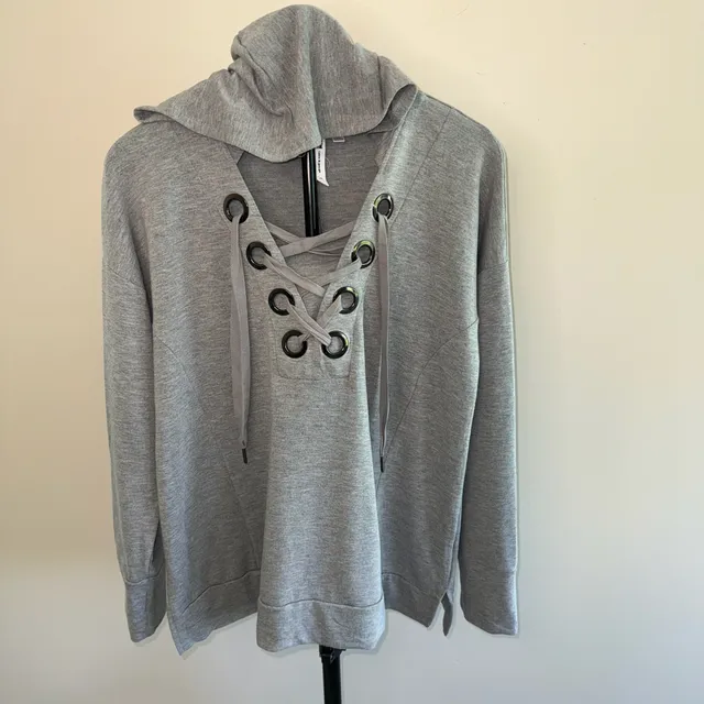 Cable & Gauge Lace-Up Hoodie Size L Gray