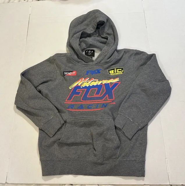 Fox Racing Motocross Graphic Hoodie Size YL Gray Youth Large Pullover