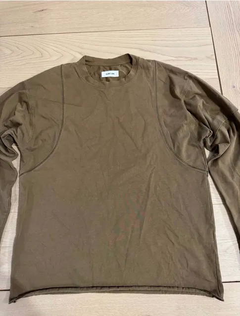 Helmut Lang Long Sleeve Shirt Size L Olive Green Cotton Thermal Top