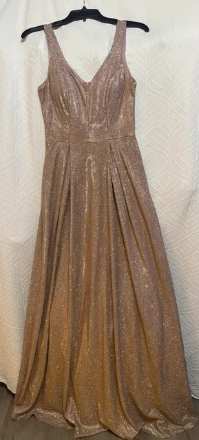 B. Smart Glitter Maxi Dress Size 5/6 Rose Gold Formal V-Neck