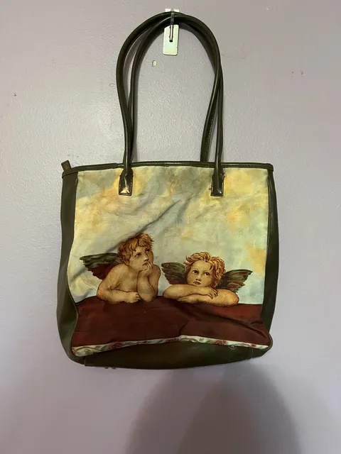 Vintage Raphael Sistine Madonna Cherubs Art Tote Bag Green