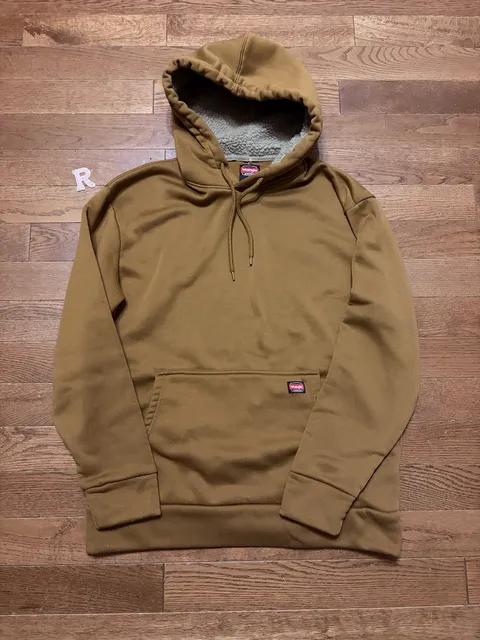 Wrangler Workwear Pullover Hoodie Size L Brown Shearling Lined