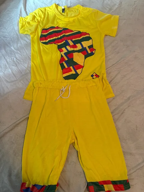 Fashion Yellow African Continent Print Short Set