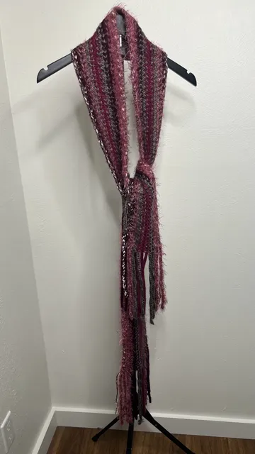 Y2K Knitted Striped Fringe Scarf Pink Burgundy