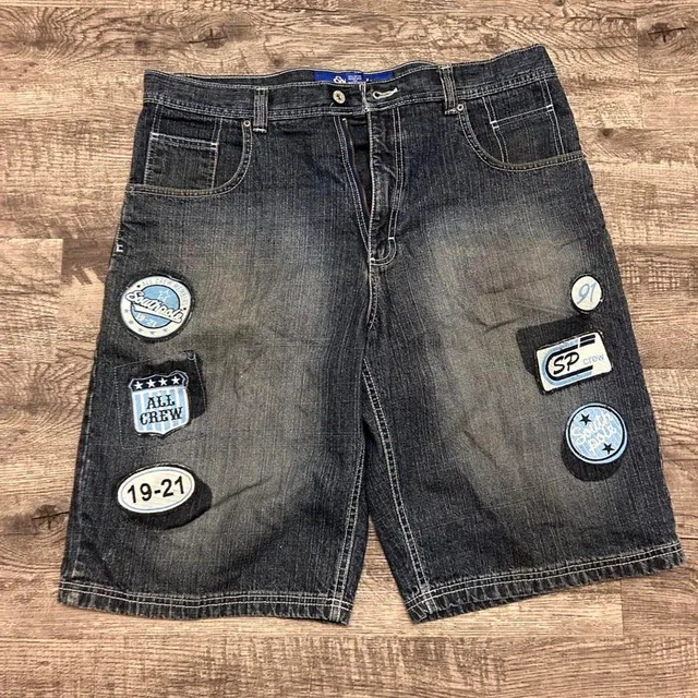 Southpole Y2K Patchwork Denim Shorts Baggy Skater Hip Hop Size 36
