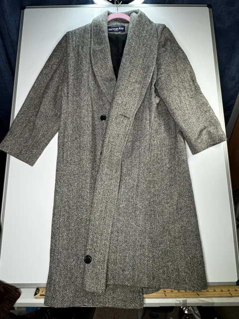 Herman Kay Petite Herringbone Wool Coat Black White