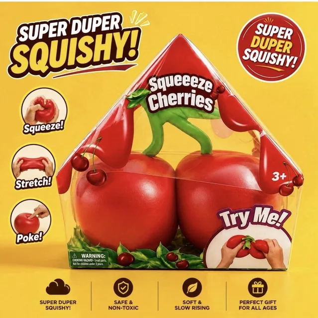 Sunny Days Squeeezy Cherries Viral Squish Squishy Jumbo Fidget Toy Red Cherry!