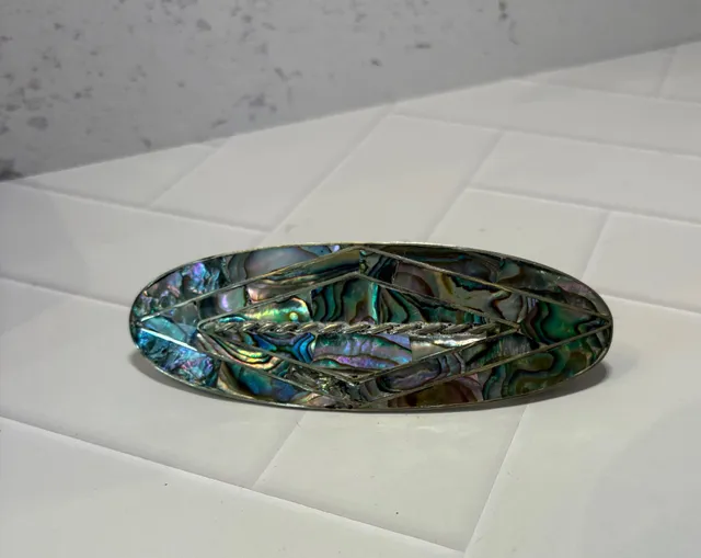 Alpac Mexico Vintage Abalone Shell Inlay Oval Hair Barrette