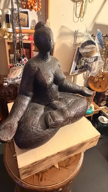 Meditating Woman Figurine Dark Wood Finish 12 In