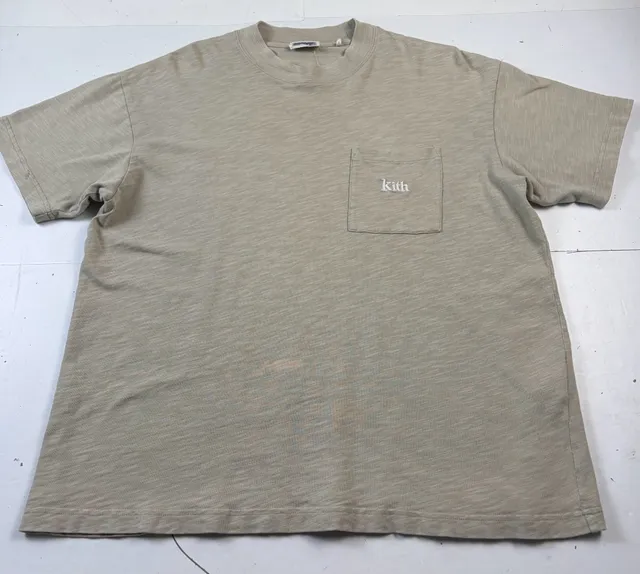 Kith Pocket T-Shirt Tan Slub Cotton Embroidered Logo Size L (OF) *small stain on sleeve
