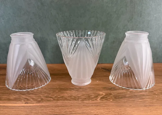 Art Deco Frosted Glass Lamp Shades Set of 3