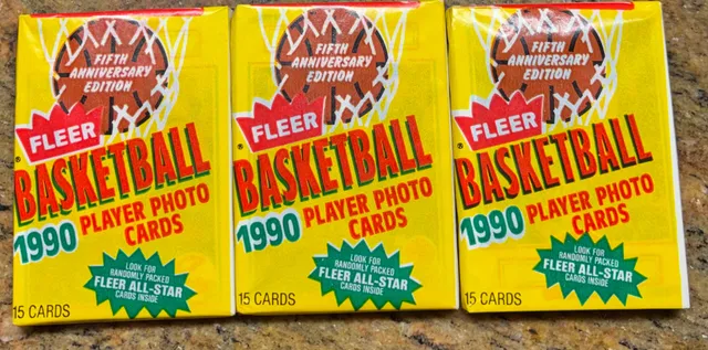 3x Fleer Basketball 1990 Player Photo Cards Packs Unopened Jordan! Bird! Magic