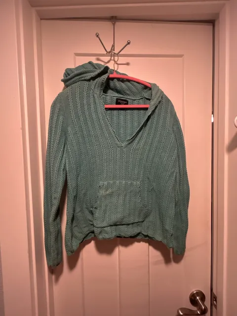 Sonoma Life+Style Hooded Sweater Size PL Green Ribbed Knit Kangaroo Pocket