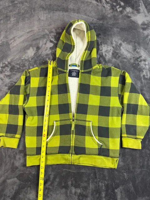 Kids Lands' End Buffalo Plaid Sherpa Lined Zip Hoodie Size M 10-12#187