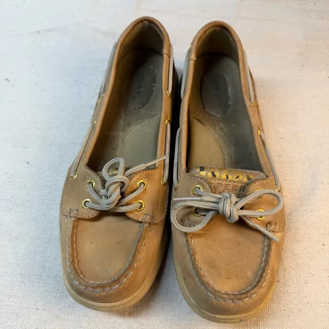 Sperry Angelfish Boat Shoes Tan Leopard Metallic Leather