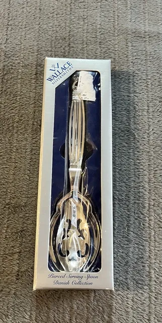 Wallace Silversmith Pierced Serving Spoon Danish Collection In Box Silver Plated
