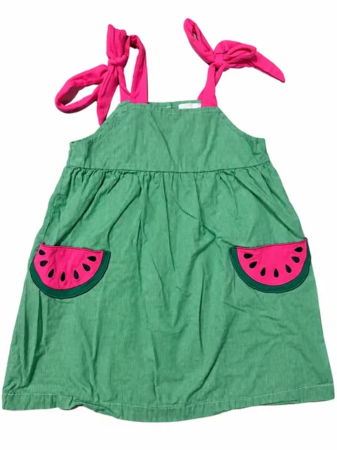Stitchy Fish Gingham Watermelon Pocket Dress Green Pink