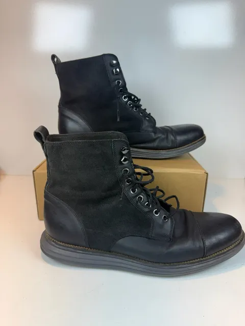 Cole Haan Zerogrand Cap Toe Boot Black Leather Suede