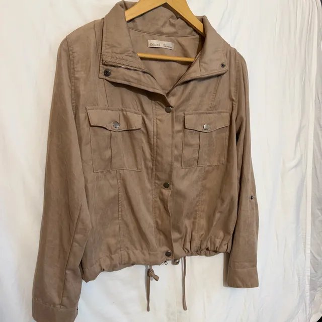 Becool Utility Jacket Size M Brown Faux Suede Drawstring Lightweight