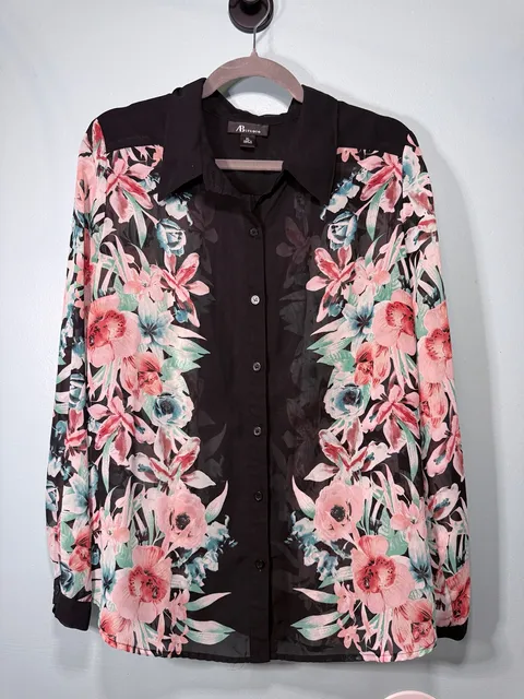 AB Studio Floral Button Down Shirt Size XL