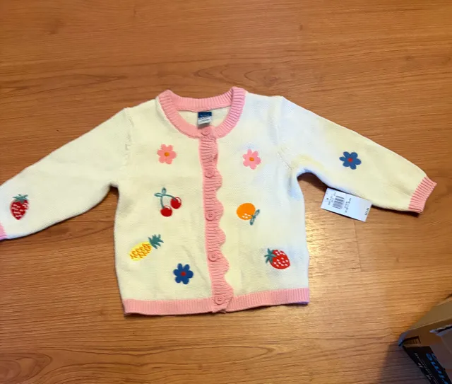 Baby Gap Cardigan Size 6-12M White Fruit Floral Knit Sweater