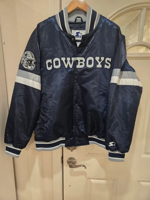 Starter Dallas Cowboys Satin Varsity Jacket Size XL Blue NFL Full Snap