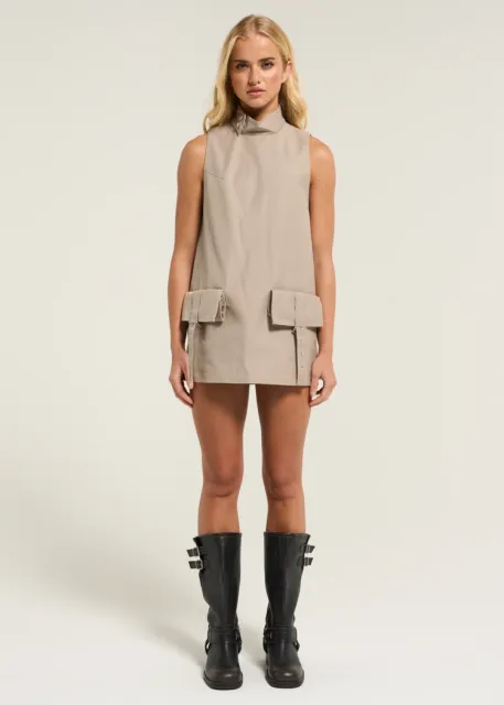 Open Yy Cargo Pocket Mini Dress Size M Beige