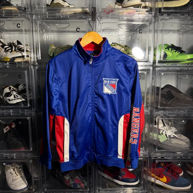 Majestic New York Rangers Track Jacket Kids Size L Blue Red Full Zip