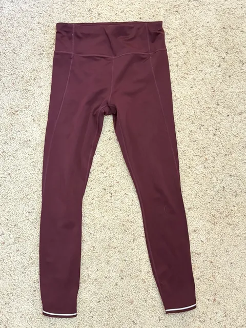 Athleta XS Burgundy High Rise Leggings Reflective Ankle Trim Running Workout