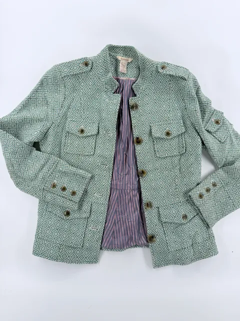 Sundance Tweed Utility Jacket Size 10 Green Wool Blend Button Cargo