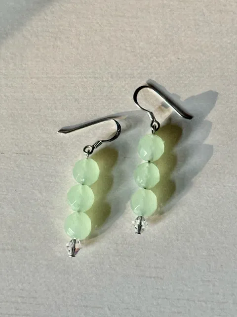 Vintage Sterling Silver 925 Green Faceted Gemstone Dangle Earrings